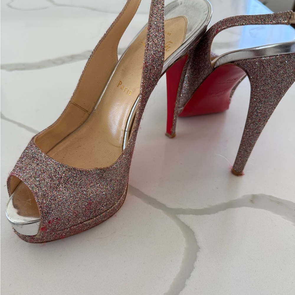 Elegant Glitter Peep-Toe Louboutin Slingback Heels